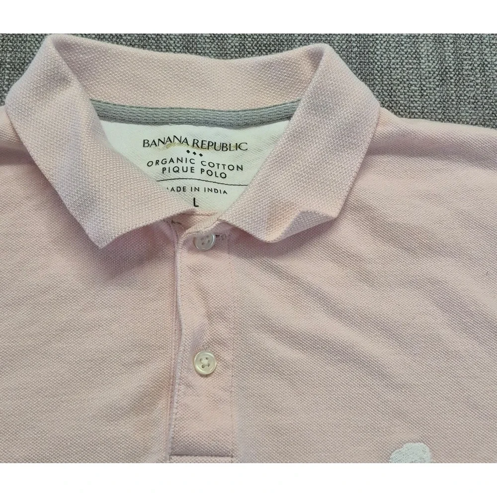 Banana Republic men's Pique light pink polo shirt LG Organic Cotton logo preppy